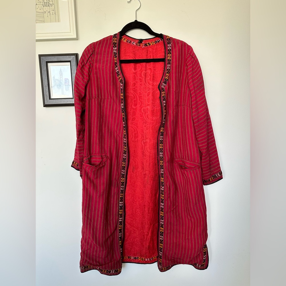 Vintage Turkmen Embroidered Open Front Lined Coat